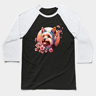 Silky Terrier's Spring Joy Among Cherry Blossoms Baseball T-Shirt